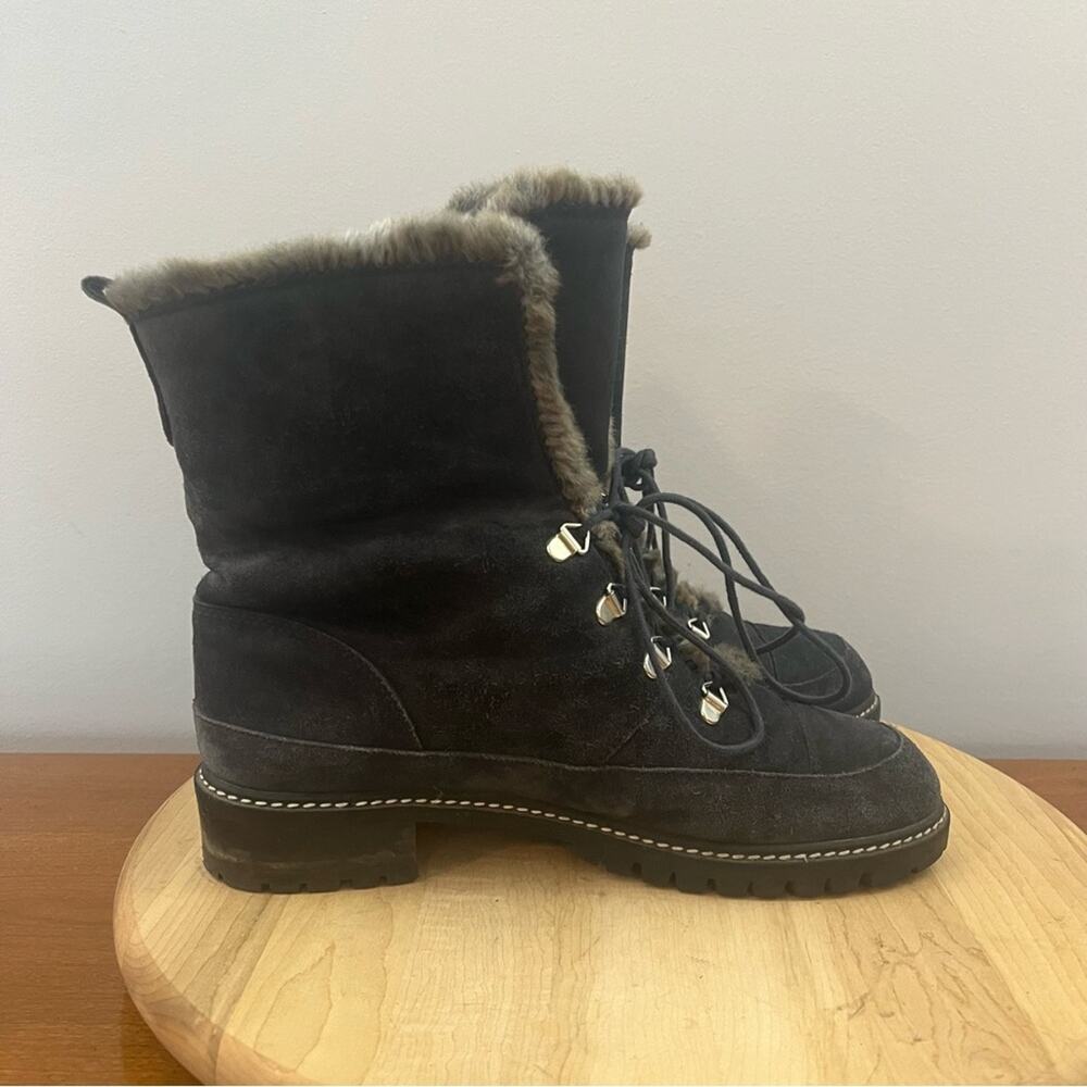 Stuart Weitzman Luge Fur Lined Dark Blue Suede Lace‎ Up Boots Women’s Size 8.5 M